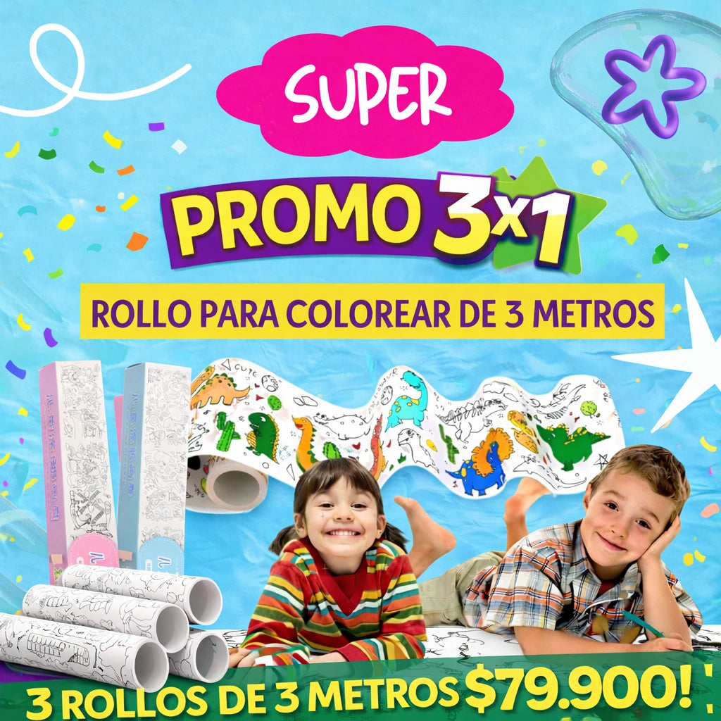 ¡LLEVATE 3 AL PRECIO DE 1! Rollo gigante para colorear de 3 metros🎨
